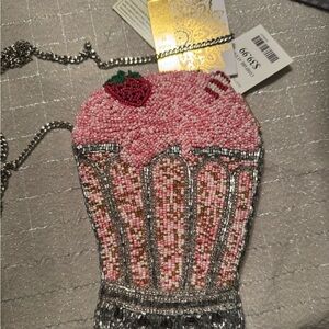 Pink and Silver Beaded Milkshake Bag